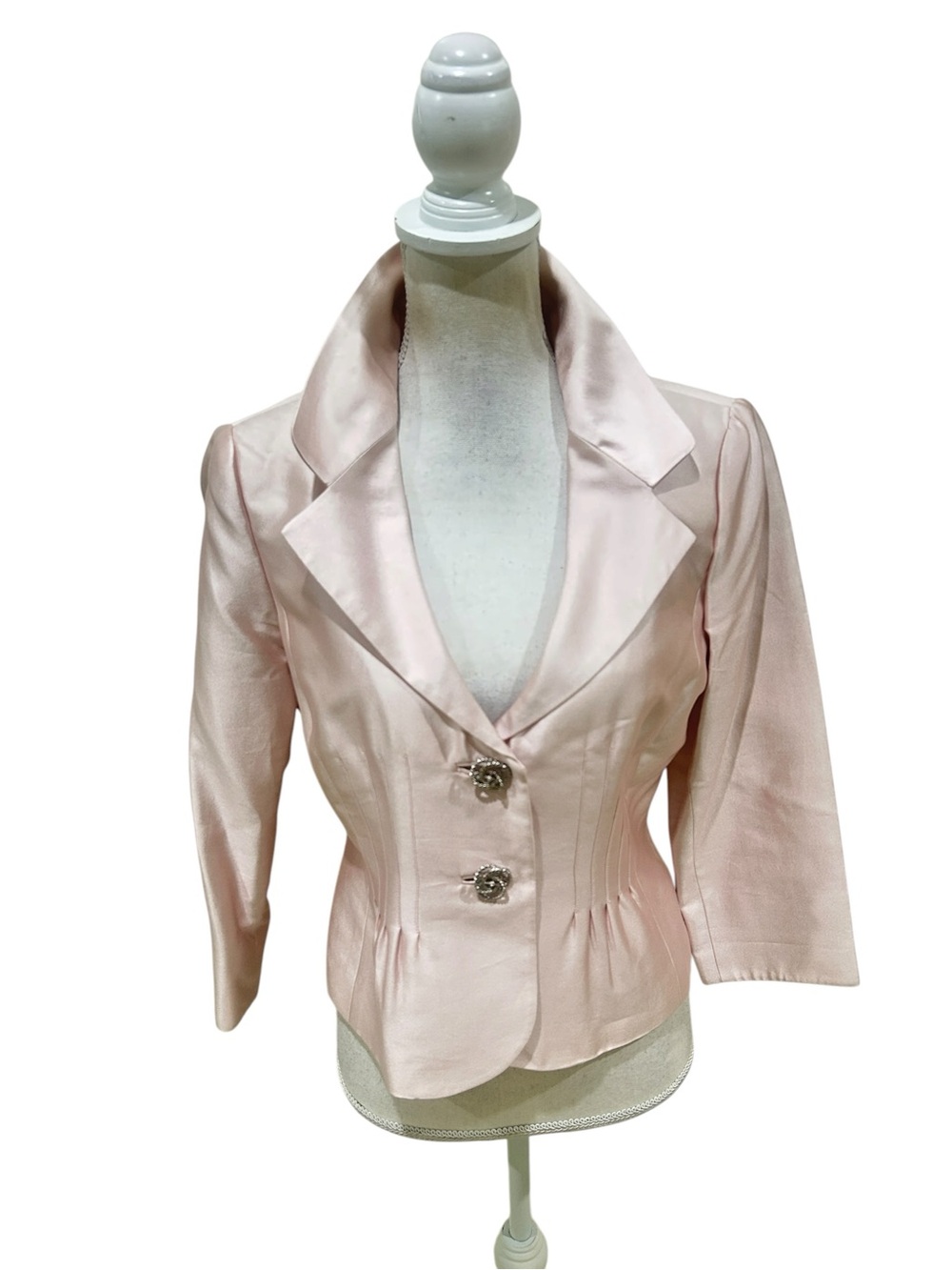 Vtg ‘90’s Kay Unger Blush Peplum Two-Piece jacket pencil skirt Suit silk blend 8 - Picture 4 of 11